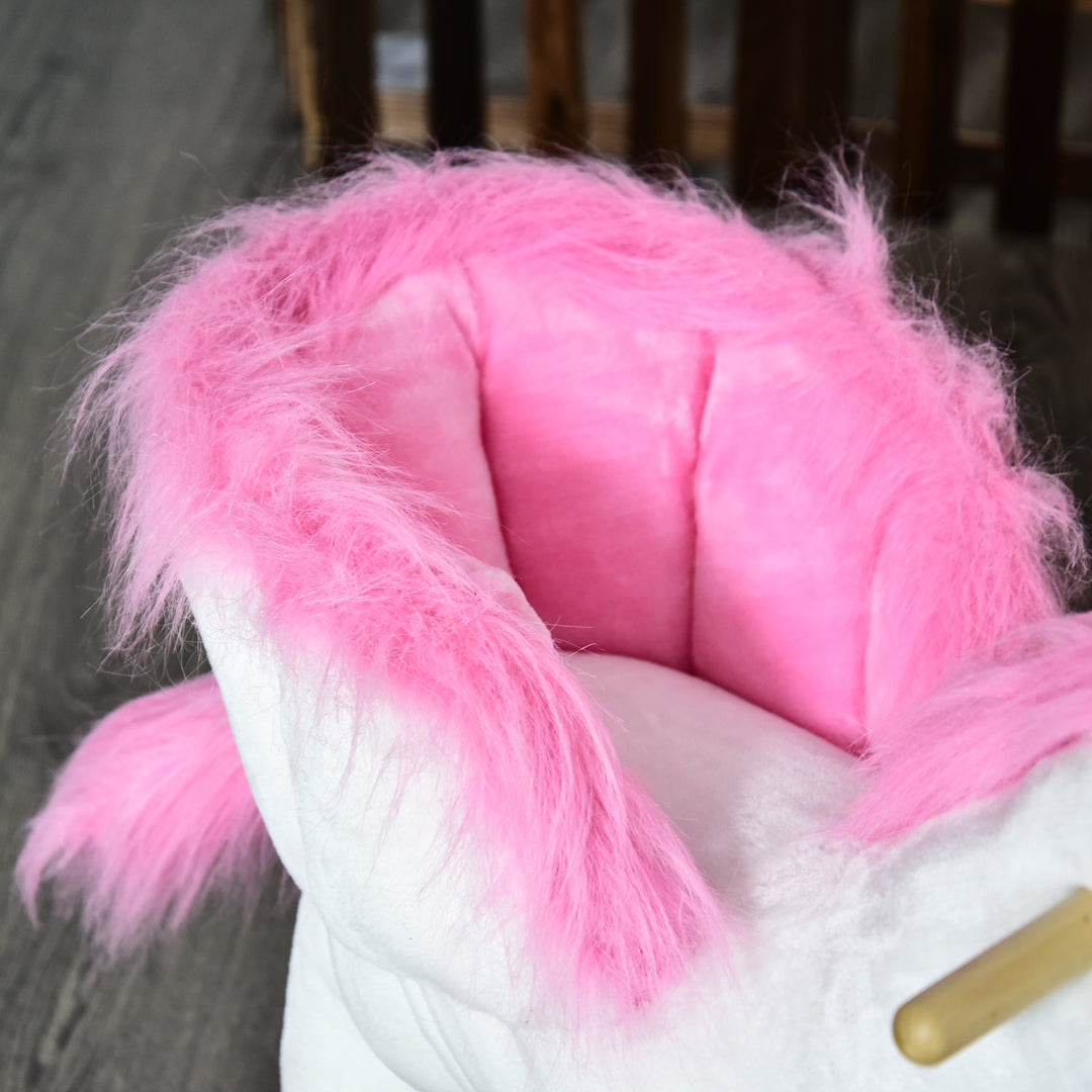 Kids Rocking Horse Unicorn Wooden Plush Ride On Chair Toy with Music 1.5-3 Years