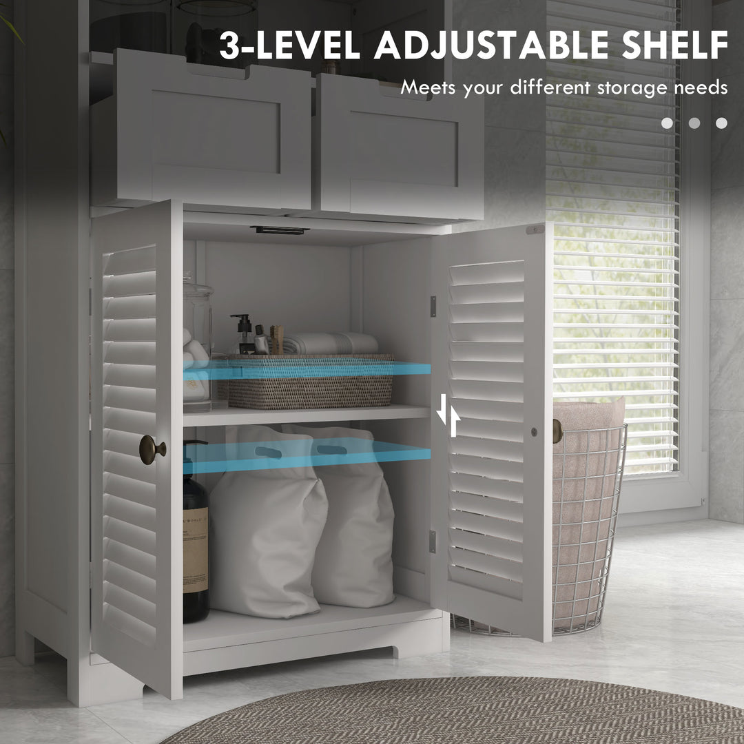 Kleankin Louvred Door Bathroom Storage Unit, Floor Cabinet with Drawers, Open Shelf, Adjustable Shelf, White | Aosom UK