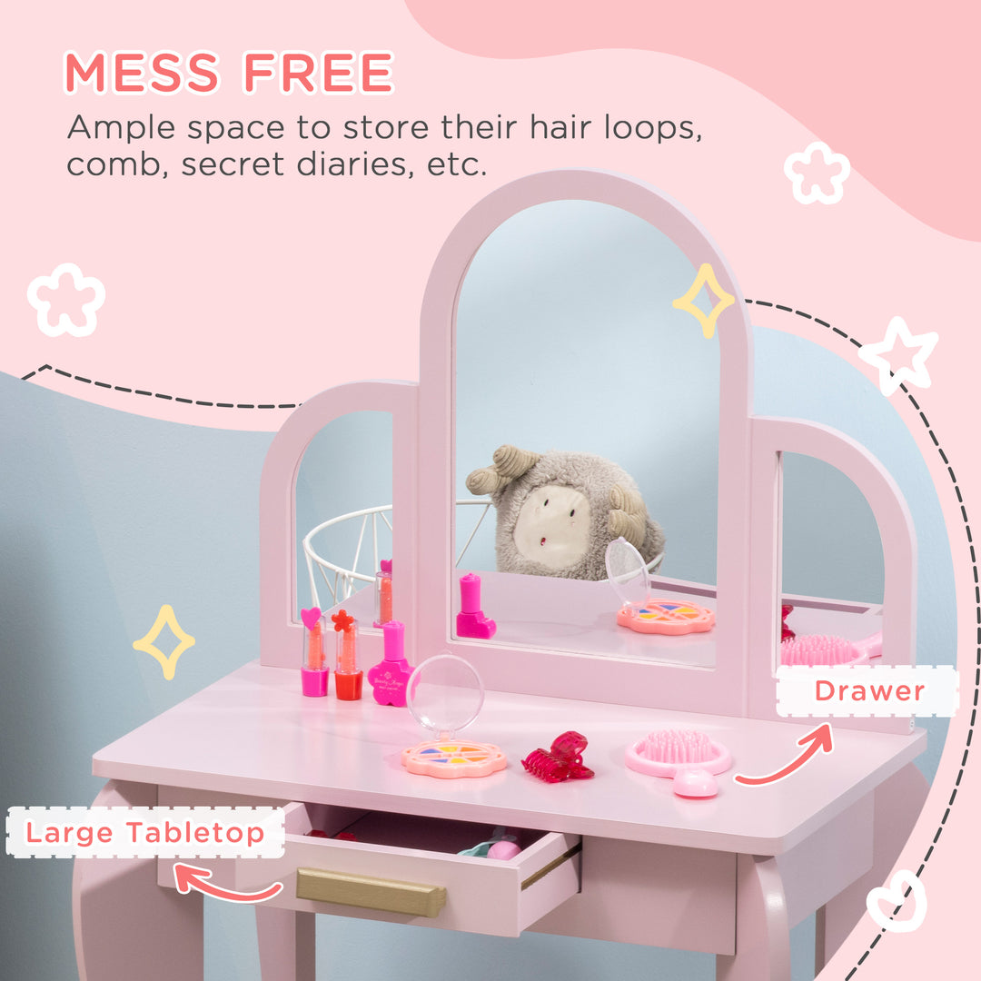 MCL Kids Dressing Table Set, with Mirror and Drawer - Pink