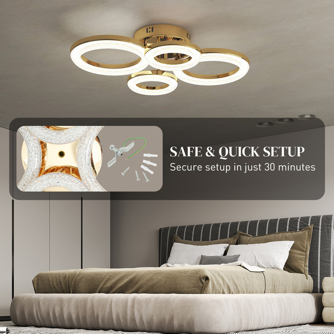 MCL LED Ceiling Light, Modern 4 Rings Ceiling Lamp with Wall Switch Control, 40W 4350lm Flush Mount Ceiling Light with 3500K/4500K/6000K Colour Temperatures for Living Room, Bedroom, Gold Tone
