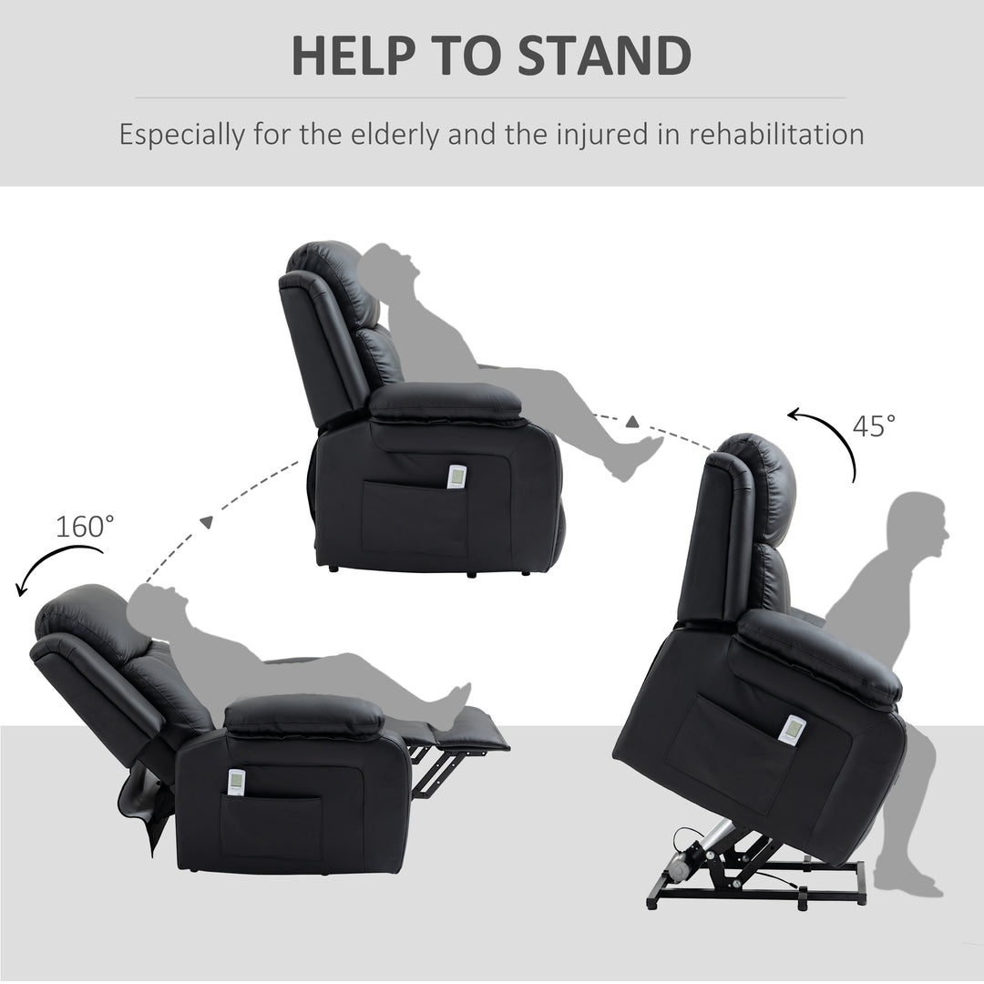 Riser and Recliner Chair with Massage, Power Lift Recliner Chair for Elderly with Remote Control, Extended Footrest, Dual Side Pockets, Overstuffed Electric Reclining Armchair, Black