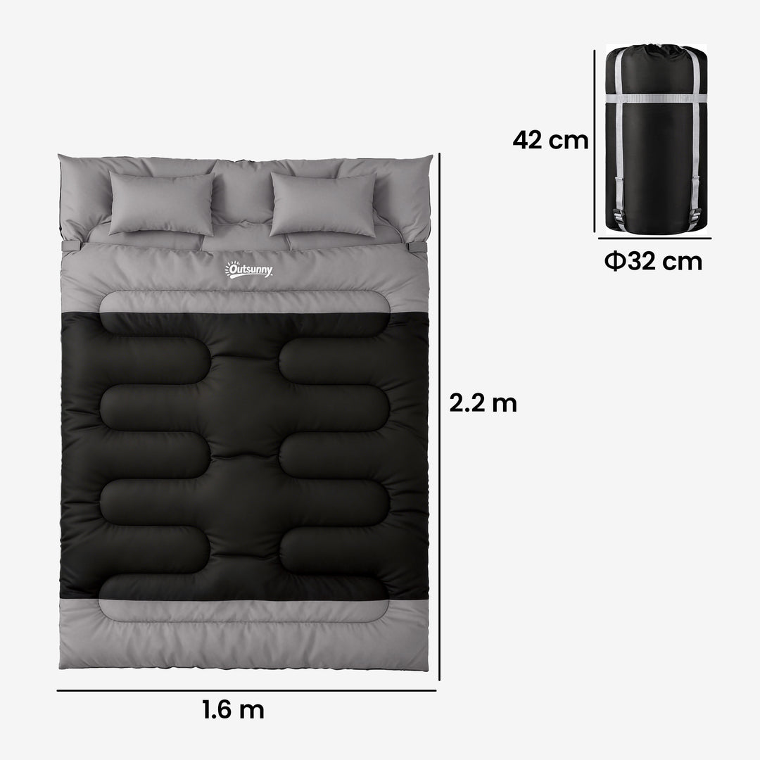 Double Sleeping Bag with 2 Pillows, 220 x 160 cm Extra-Large Sleeping 