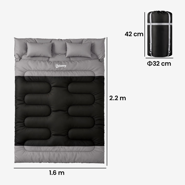Double Sleeping Bag with 2 Pillows, 220 x 160 cm Extra-Large Sleeping 