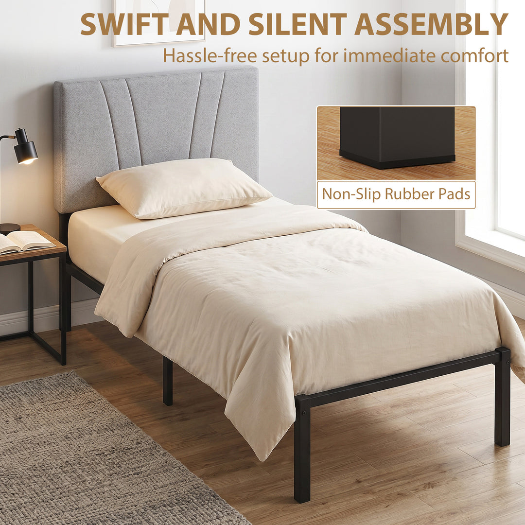 3FT Single Bed Frame with Upholstered Headboard and Underbed Storage, 