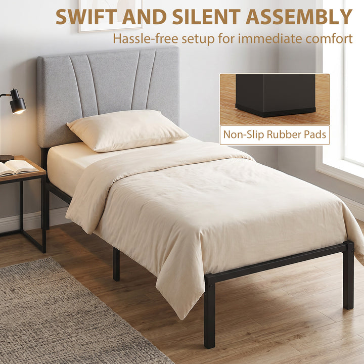 3FT Single Bed Frame with Upholstered Headboard and Underbed Storage, 