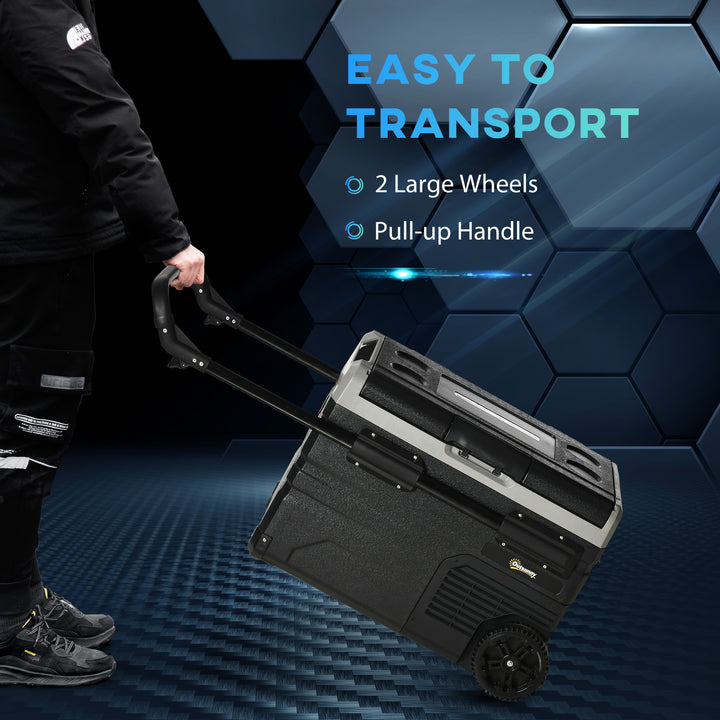 40L Car Refrigerator, Portable Compressor Cooler Box, Fridge Freezer w/ Inner LED Light, Foldable Handles, Cup Holders, 12/24V DC and 110-240V AC for Campervan RV Boat Travel Down to -20℃