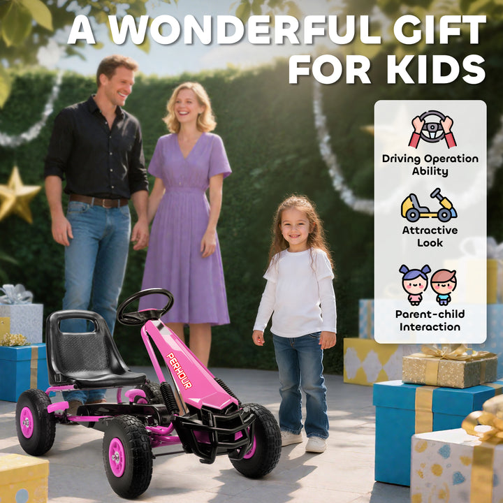 Kids Pedal Go Kart with Adjustable Seat, EVA Tyres, Manual Clutch, Brake, Go Kart for Kids 3-8 Years