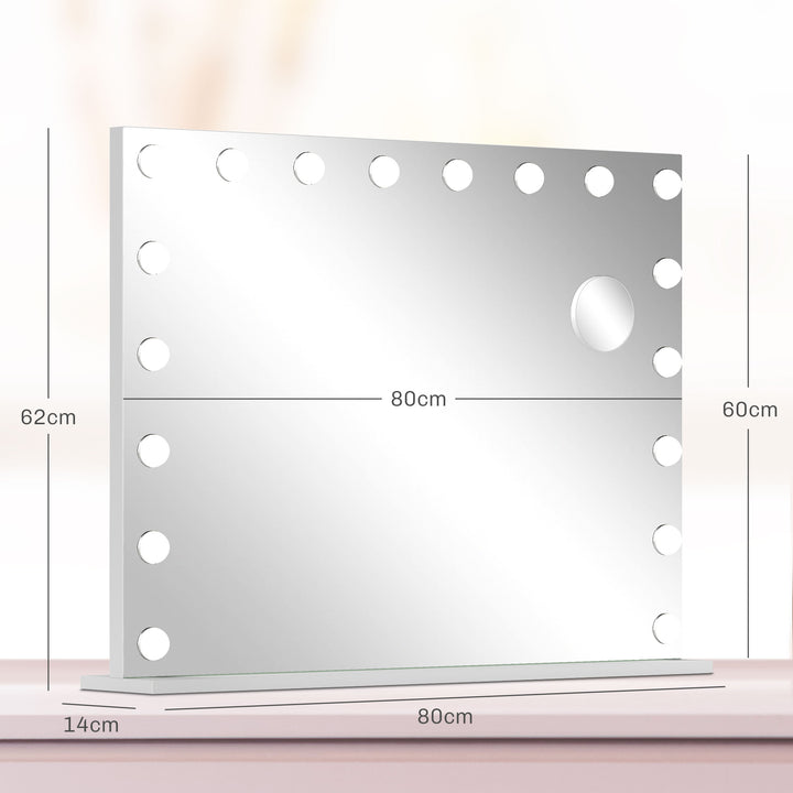 Hollywood Vanity Mirror with Lights, Large 80x62 cm Lighted Makeup Mirror with 3 Colour, 18 LED Bulbs, 10X Magnifying, USB Charging Port, Touch Screen, Tabletop or Wall Mounted Design, White