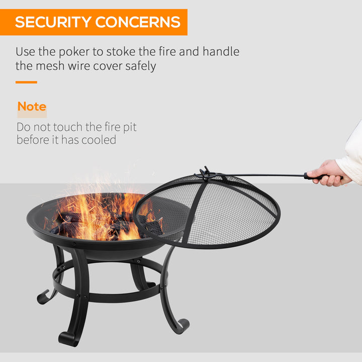 Outdoor Fire Pit, Firepit with Mesh Lid, Poker, for Camping, Bonfire, 