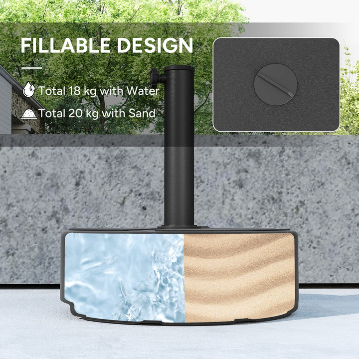 Round Garden Parasol Base, Garden Umbrella Stand Heavy Duty Parasol Base, Filled Up to 20kg with Stand or 18kg with Water for 38, 48 mm Poles, Black