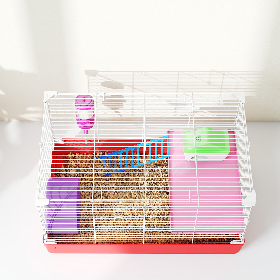 Hamster Cage, Small Gerbil Cage 2 Tiers Portable w/ Handle, Exercise Wheel, Water Bottle, Dishes