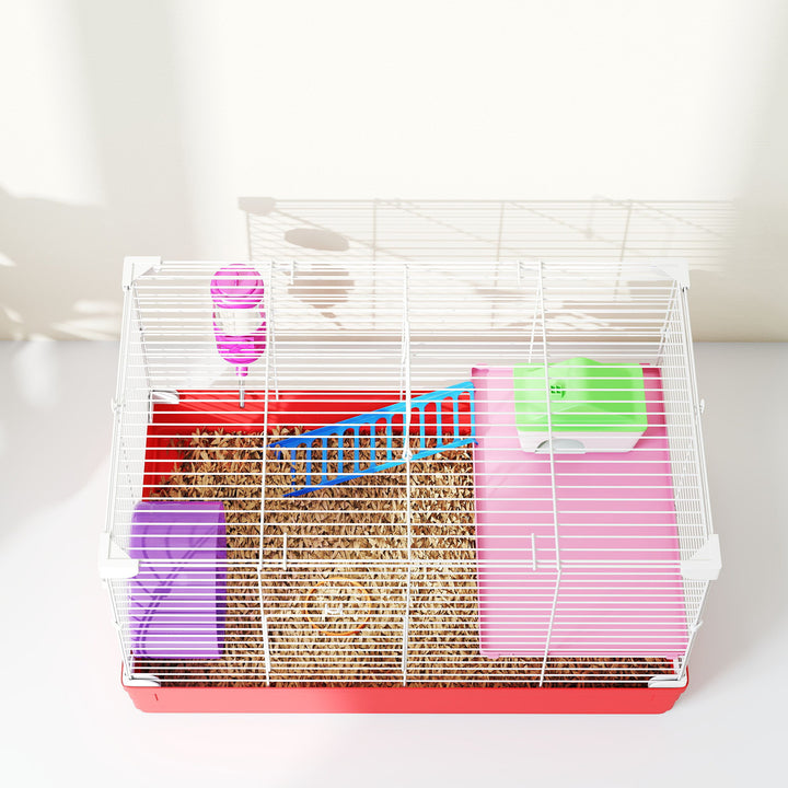 Hamster Cage, Small Gerbil Cage 2 Tiers Portable w/ Handle, Exercise Wheel, Water Bottle, Dishes