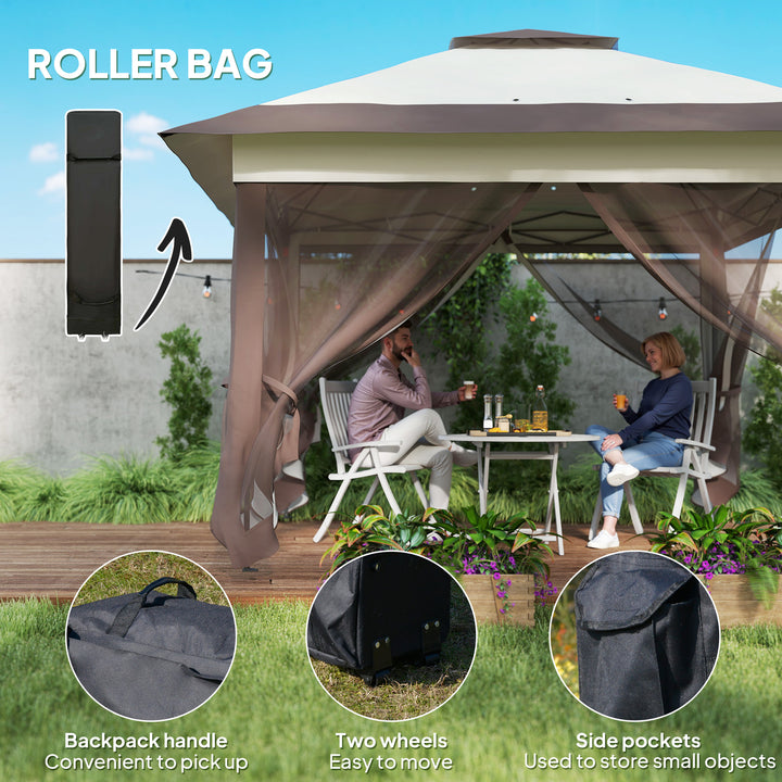 3.6 x 3.6 m Pop up Gazebo with Netting, Height Adjustable Party Tent Instant Canopy Sun Shade Shelter, Khaki