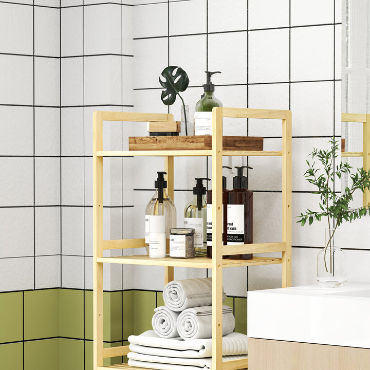 5-Tier Bamboo Bathroom Storage Shelf, Freestanding Shelving Unit with Adjustable Rack for Kitchen Bathroom Living Room, Natural Wood Finish