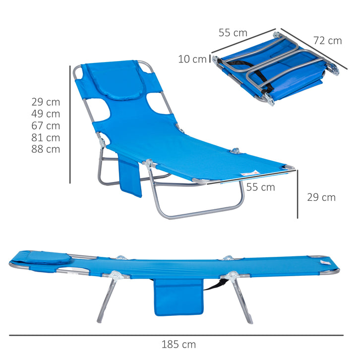 Foldable Sun Lounger with Reading Hole - Blue