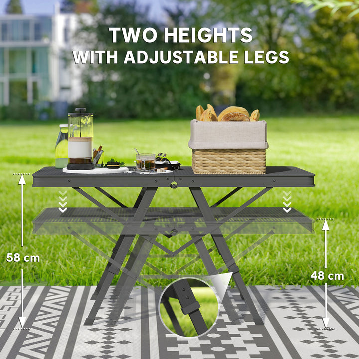 3 ft Folding Camping Table w/ Adjustable Heights, Portable Lightweight Outdoor Folding Picnic Table with Metal Mesh Desktop & Aluminium Legs for Picnic, Garden, Party, Black