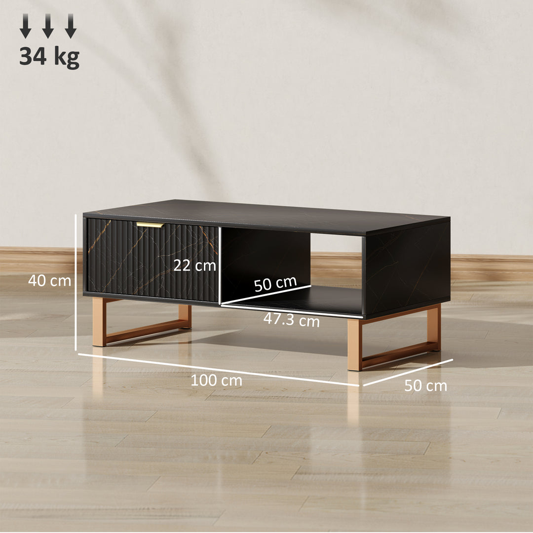 Elegant Marble Effect Storage Coffee Table - Black