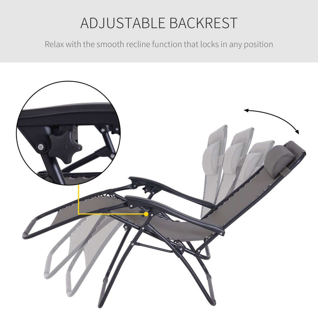 Zero Gravity Chair Metal Frame Texteline Armchair Outdoor Folding and Reclining Sun Lounger with Head Pillow for Patio Decking Gardens Camping, Grey