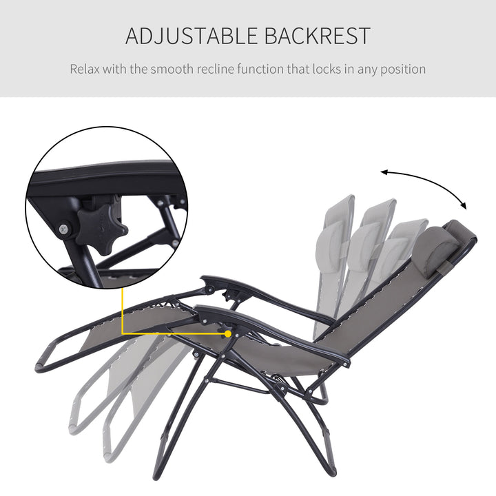 Zero Gravity Chair Metal Frame Texteline Armchair Outdoor Folding and Reclining Sun Lounger with Head Pillow for Patio Decking Gardens Camping, Grey