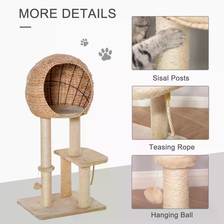 PawHut Cat tree Cat Tower 100cm Climbing Activity Center with Sisal Scratching Post Condo Perch Hanging Balls Teasing Rope Toy Cushion | Aosom UK