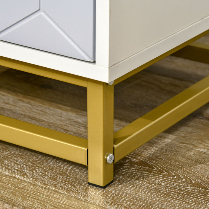 MCL Bedside Table with 2 Drawers, Side Table, Bedside Cabinet with Steel Frame for Living Room, Bedroom, Grey and White