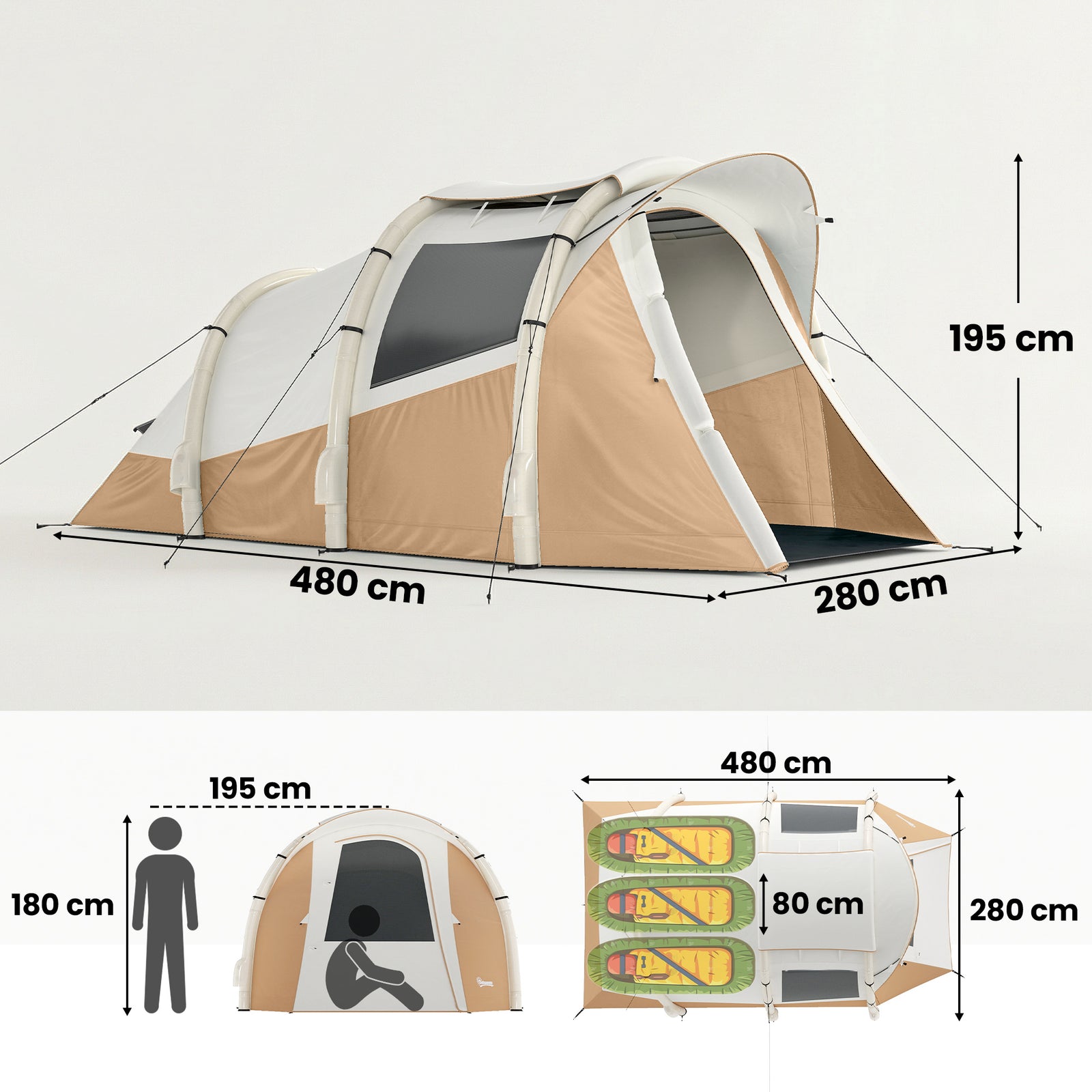Inflatable Camping Tent w/ Air Pump, Easy Setup 2-3 Person Blow Up Ten