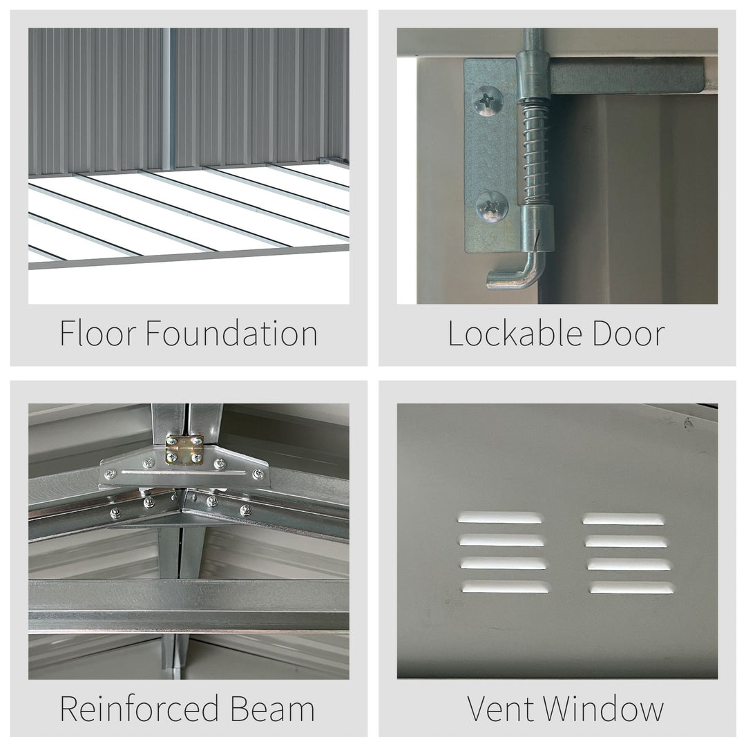 MCL 14 x 8ft Outdoor Garden Metal Storage Shed with Lockable Door, Tool Storage Box for Garden, Patio and Lawn, Grey