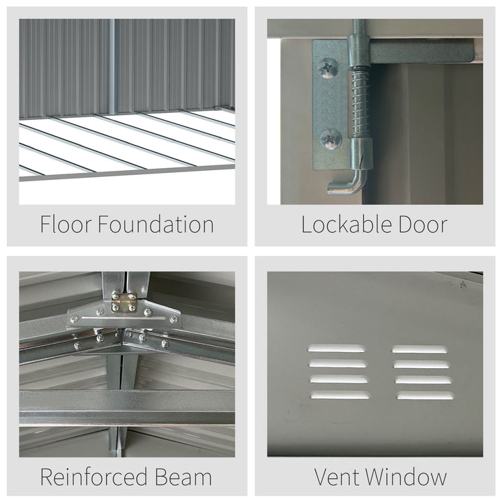 MCL 14 x 8ft Outdoor Garden Metal Storage Shed with Lockable Door, Tool Storage Box for Garden, Patio and Lawn, Grey