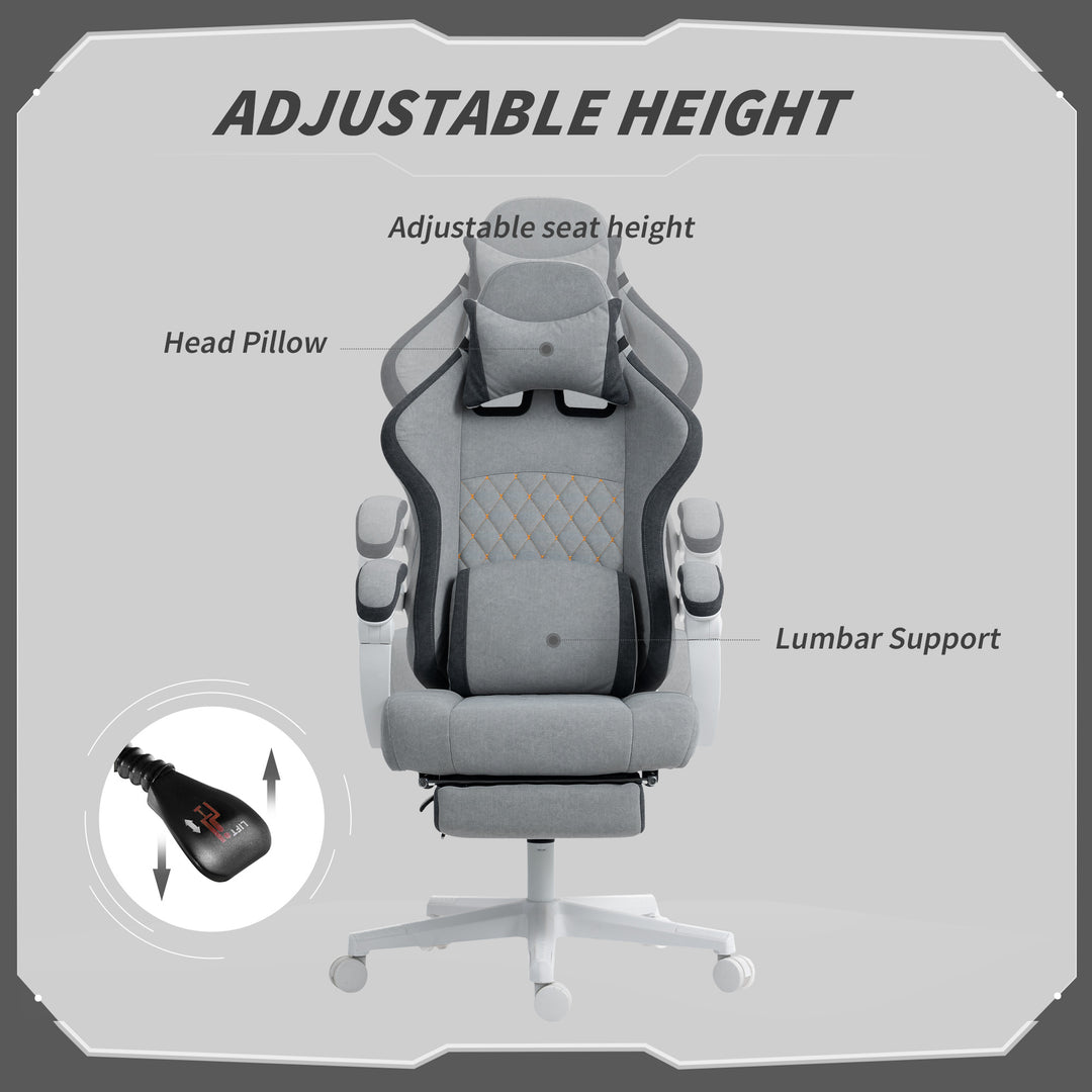 Ergonomic High Back Gaming Chair for Adults, Printed Velvet Computer Recliner Chair with Footrest, Lumbar Support, Adjustable Height and 360° Swivel Seat for Office or Gaming, Grey
