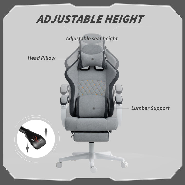 Ergonomic High Back Gaming Chair for Adults, Printed Velvet Computer Recliner Chair with Footrest, Lumbar Support, Adjustable Height and 360° Swivel Seat for Office or Gaming, Grey