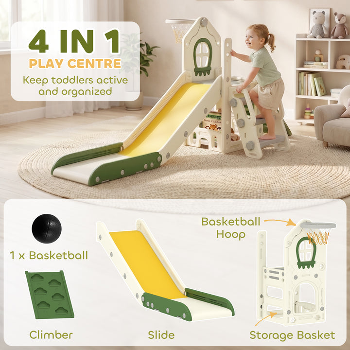 Foldable 5 in 1 Toddler Slide with Ladder, Climbing Wall, Basketball H