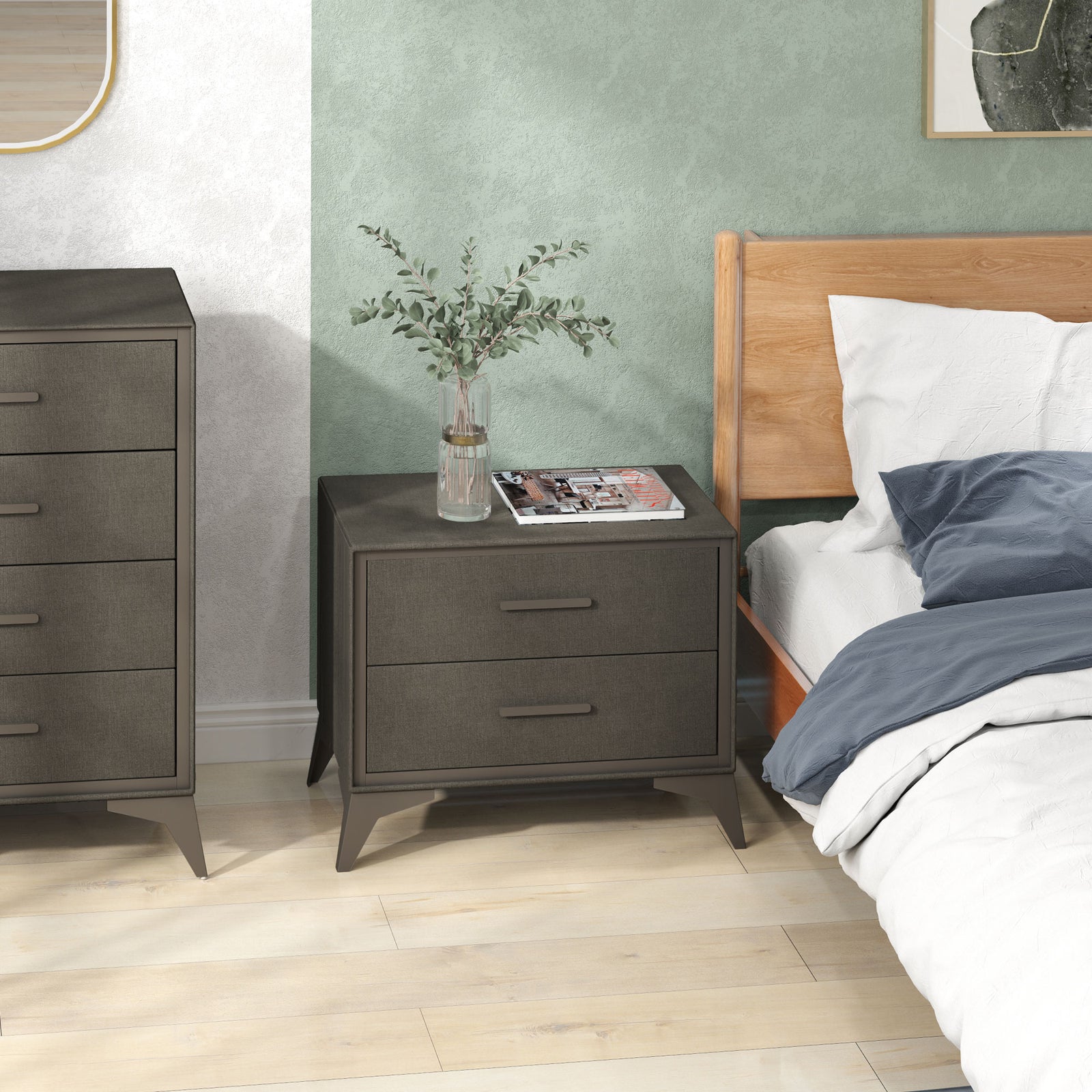 Velvet-Feel Chest of Two Drawers - Brown