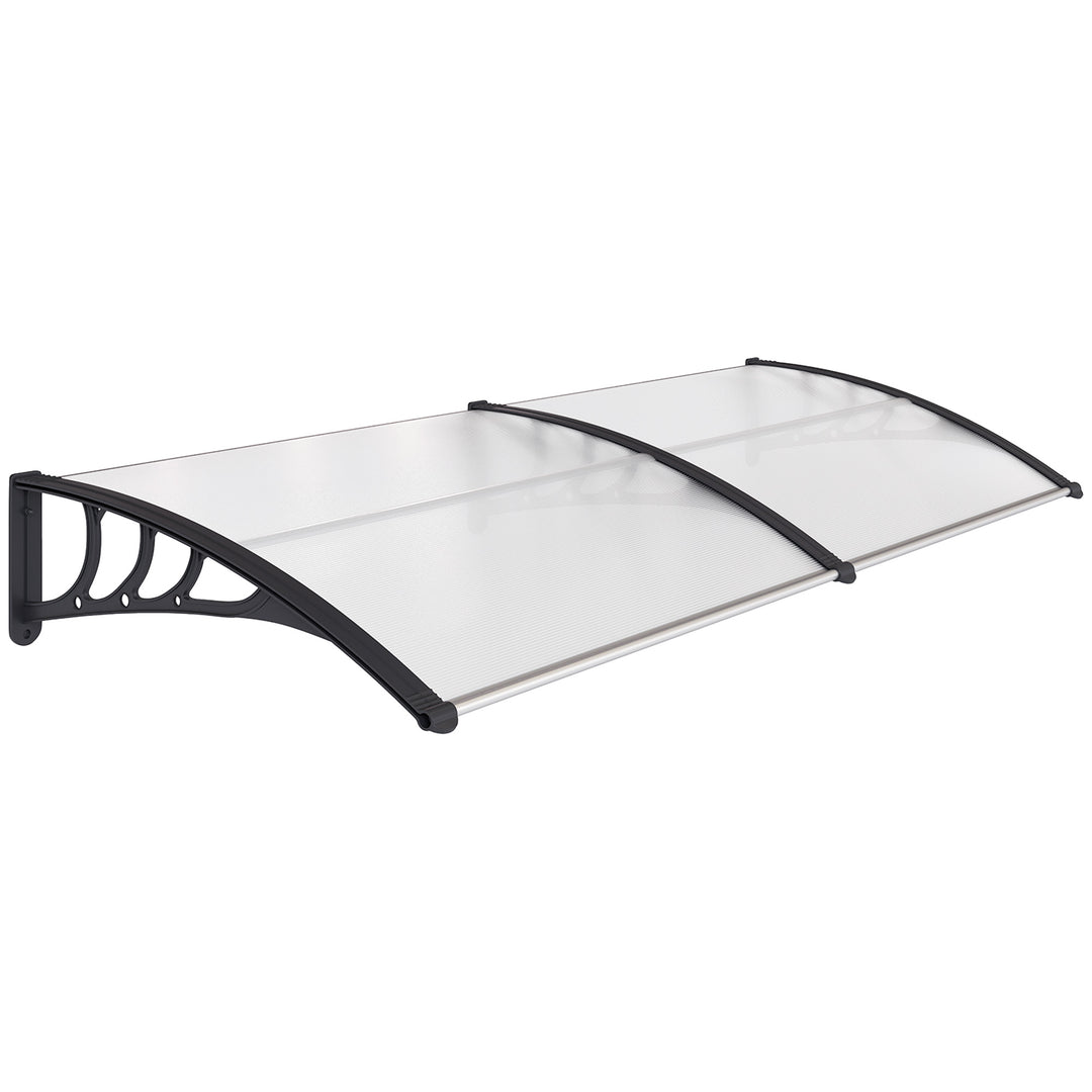 Front Door Canopy Outdoor Awning Aluminium Rigid Plastic Polycarbonate Rain Shelter UV Water Rain Resistant 75 x 195 cm White