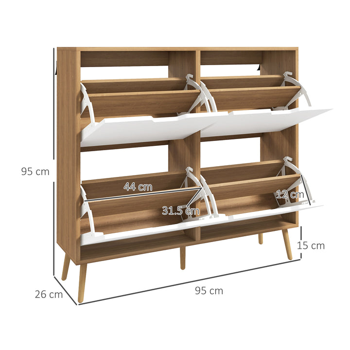 HOMCOM Shoe Cabinet with 4 Flip Drawers, Footwear Organiser for 16 Pairs, Space-Saving Design, Natural | Aosom UK