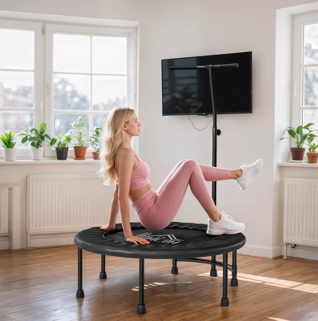 MCL 40" Fitness Trampoline with Adjustable Handle, Rebounder Trampoline, Mini Jumper for Indoor Exercise Workout, Black