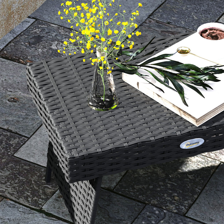 Foldable Outdoor Side Table, Rattan Garden Coffee Table with Steel Frame, Space Saving Bistro Garden Furniture for Patio, Balcony, 60 x 41 x 41 cm, Black