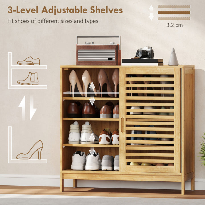 Bamboo Shoe Cabinet with 2 Sliding Slat Doors, 16Pairs, Adjustable - view 5