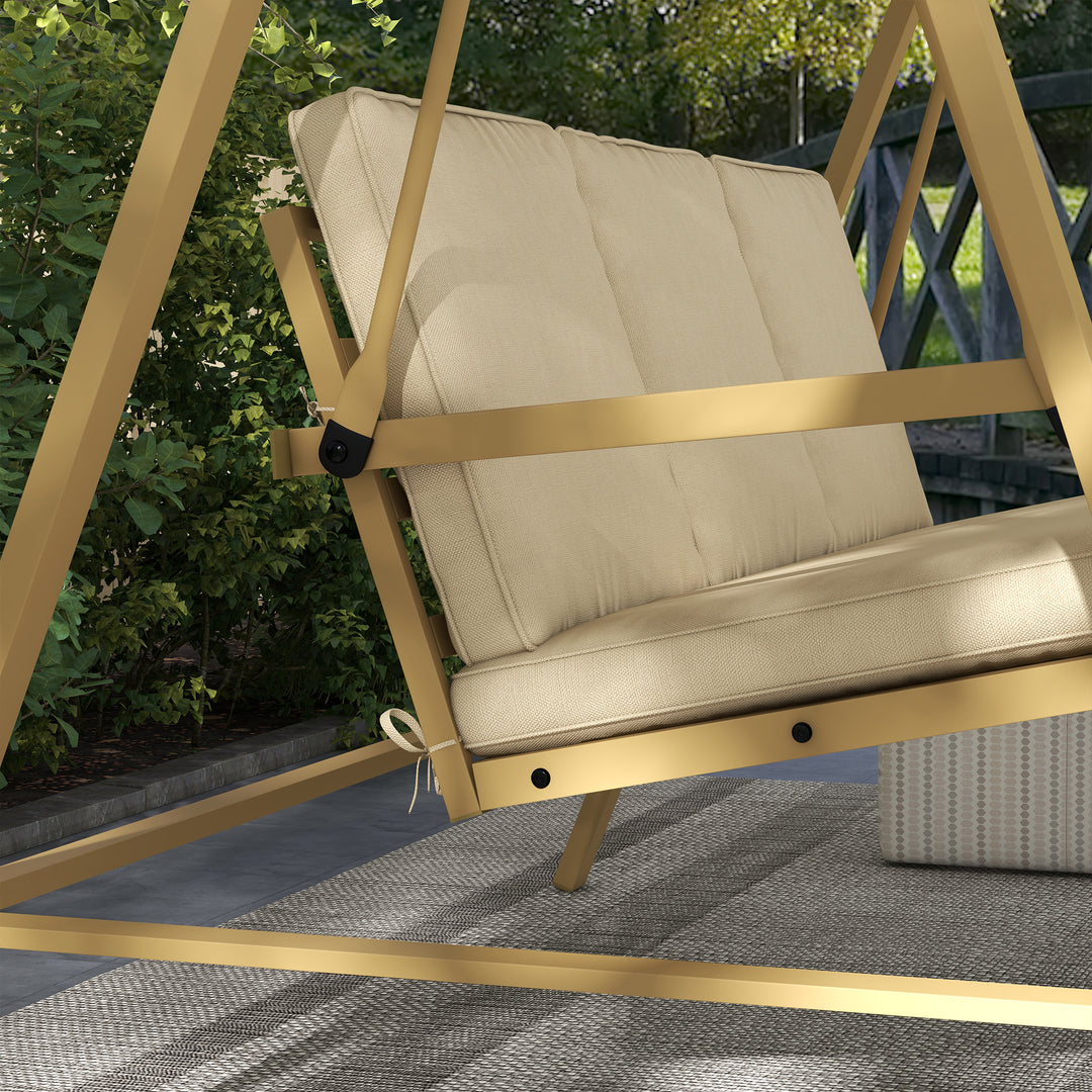 Three-Seat Garden Swing Chair, with Adjustable Canopy - Beige
