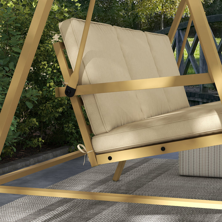 Three-Seat Garden Swing Chair, with Adjustable Canopy - Beige