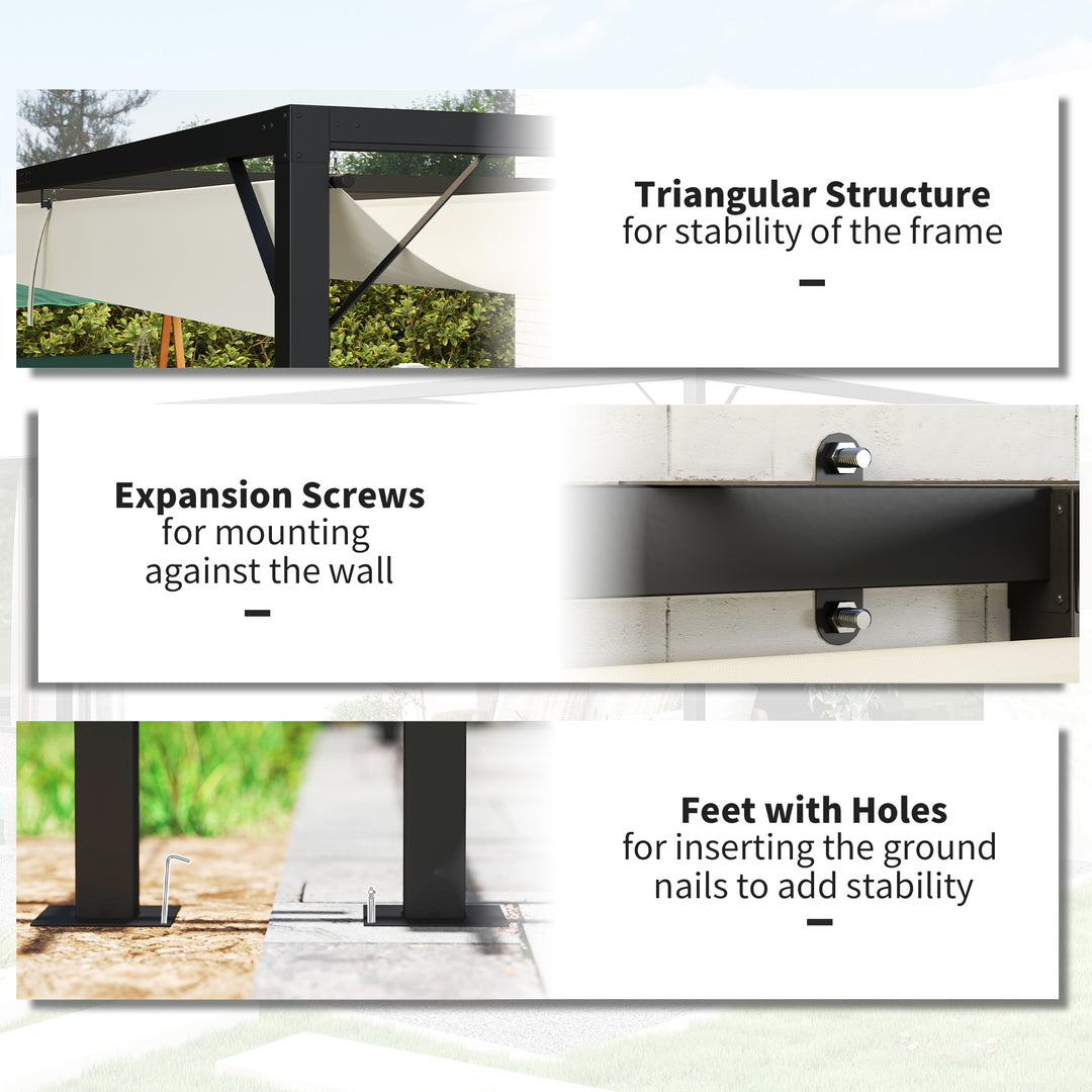 Outsunny 3 x 3(m) Outdoor Pergola with Retractable Canopy -Cream White