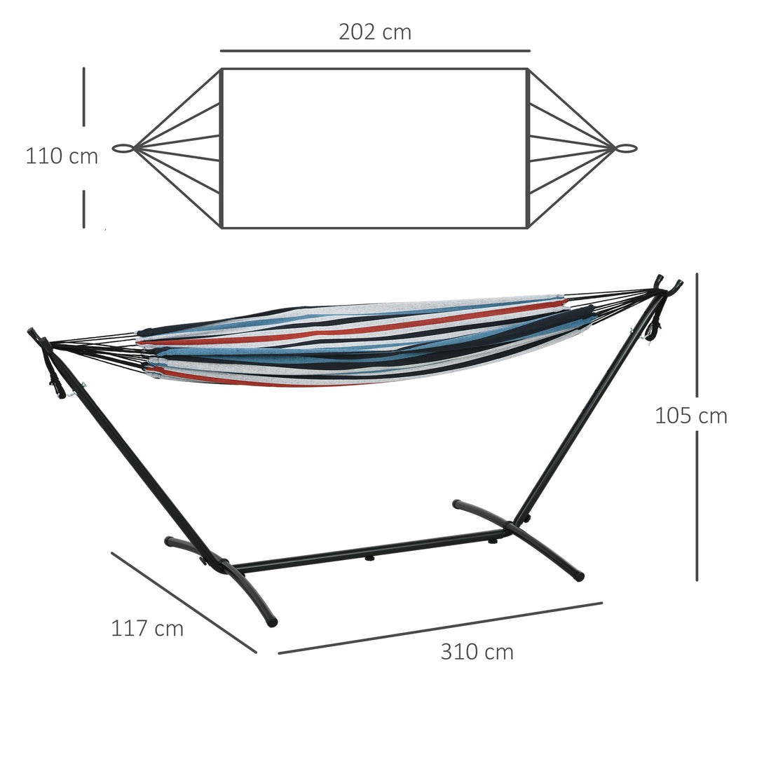 Outsunny 298 x 117cm Hammock with Stand Camping Hammock with Portable Carrying Bag, Adjustable Height, 120kg Load Capacity, White Stripe