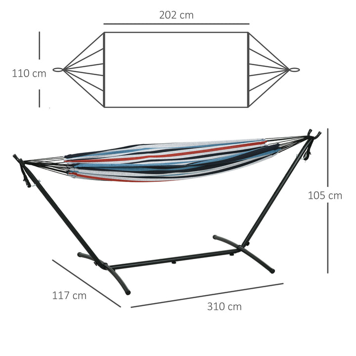 298 x 117cm Hammock with Stand Camping Hammock with Portable Carrying Bag, Adjustable Height, 120kg Load Capacity, White Stripe
