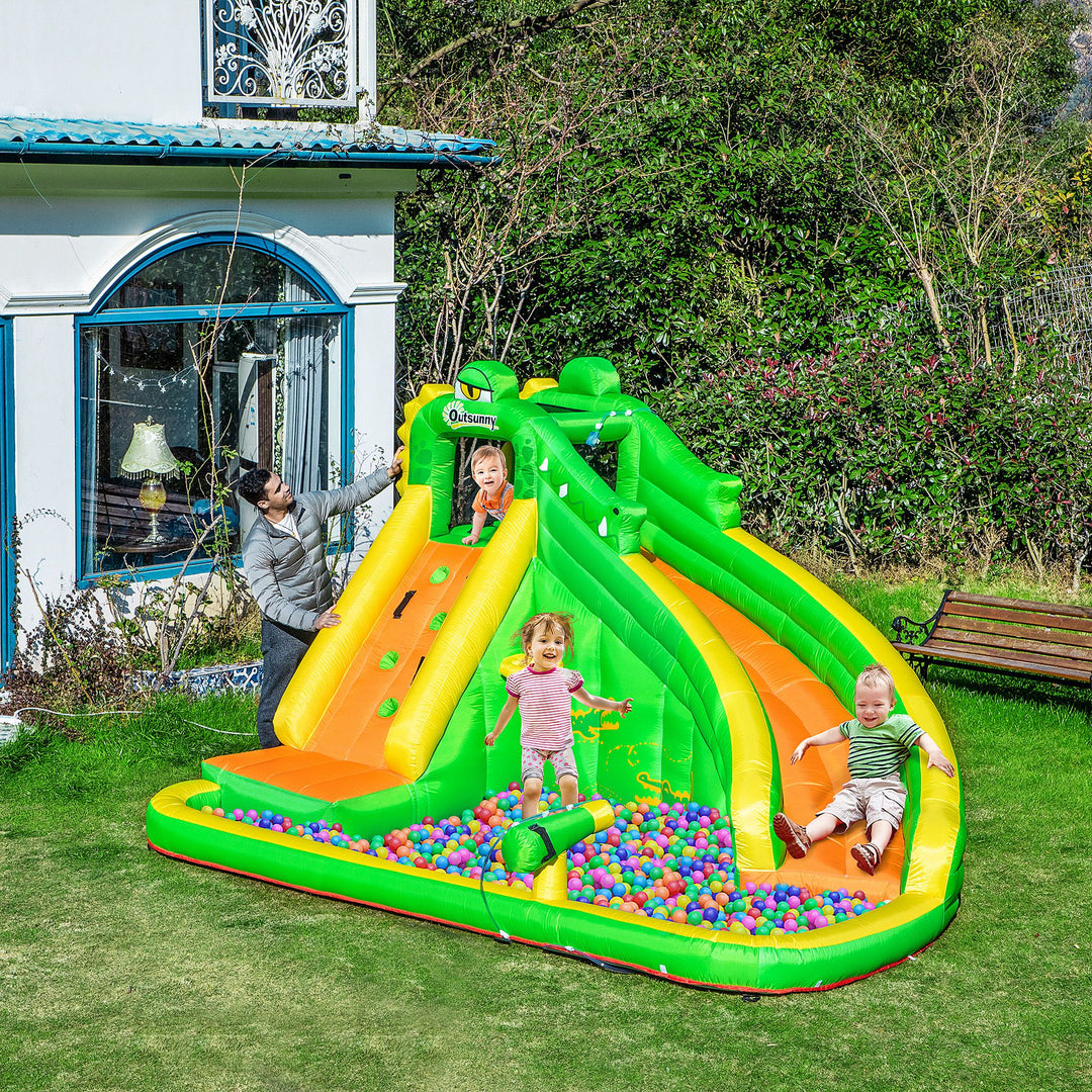 Outsunny Large Inflatable Bouncy Castle w/ Slide, Climbing Wall, Water Pool, Crocodile Design for Children 3-8 Years, 3.85 x 2.85 x 2.25m | Aosom UK