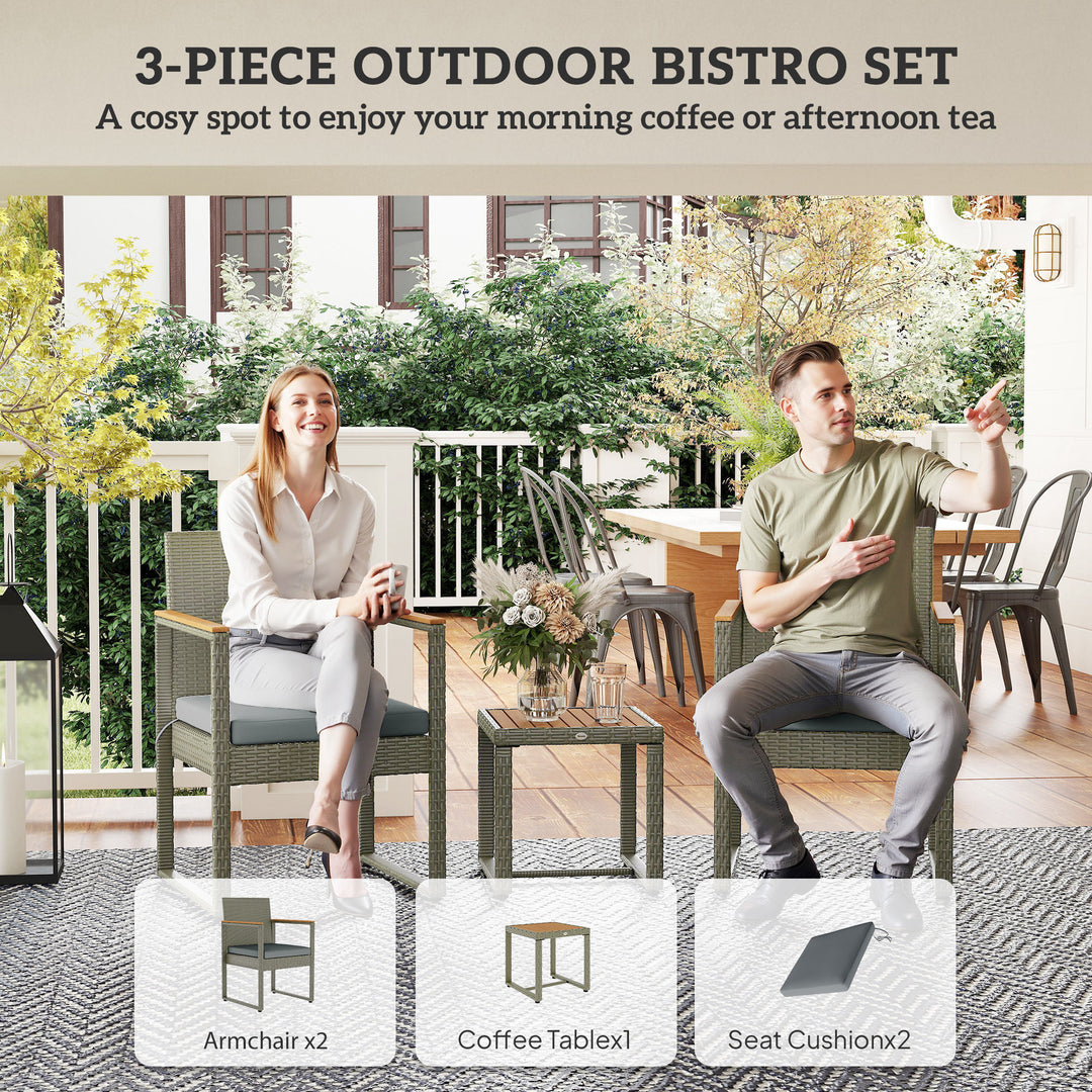 Three-Piece Rattan Chair Set - Grey