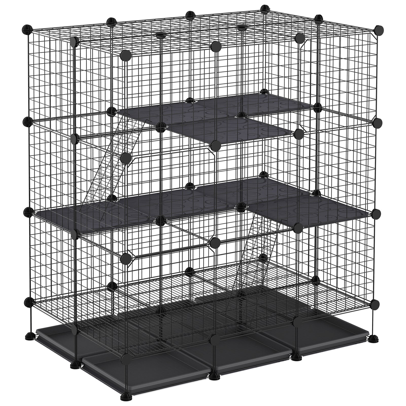 3 Level DIY Pet Playpen Metal Small Animal Cage Rabbit Ferret Chinchillas Cage 4 Doors Bottom Trays Black