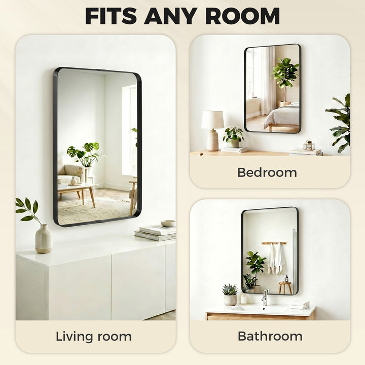 Rectangular Wall Mirror, 90 x 60 cm Wall Mounted Bathroom Mirror with 