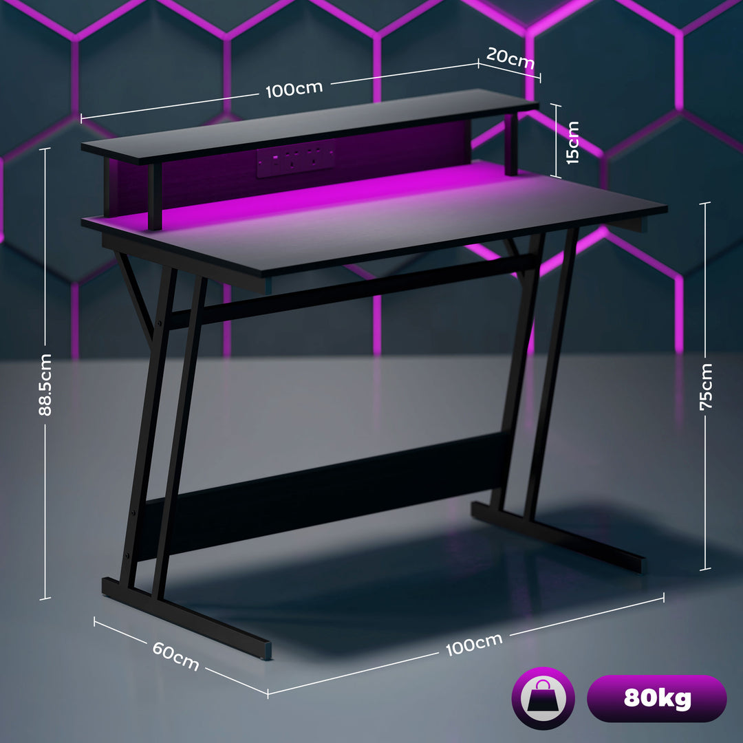 Two-Level LED Gaming Desk - Black