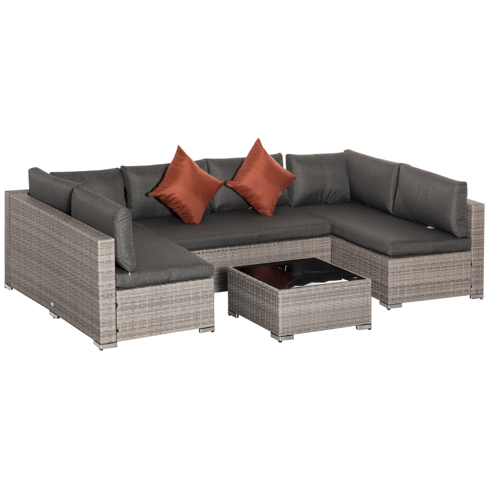Four-Piece Half-Square Rattan Sofa Set - Mixed Grey