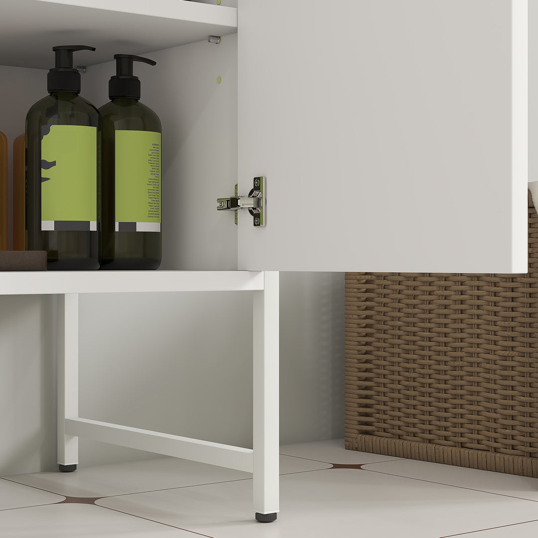 Bathroom Vanity Unit, Under Sink Storage Cabinet with Soft-Close Doors for Basin without or with Pedestal, White