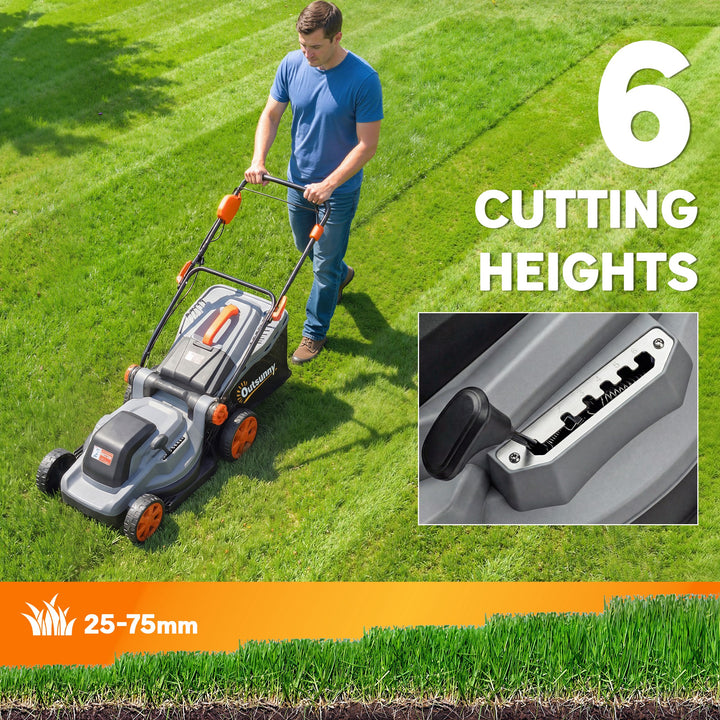 18V Cordless Lawnmower with 2 x 4Ah Batteries, Battery Lawn Mower with